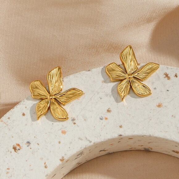 18K Gold Plated Flower Stud Earrings‎ Summer Jewelry - Picture 6 of 13